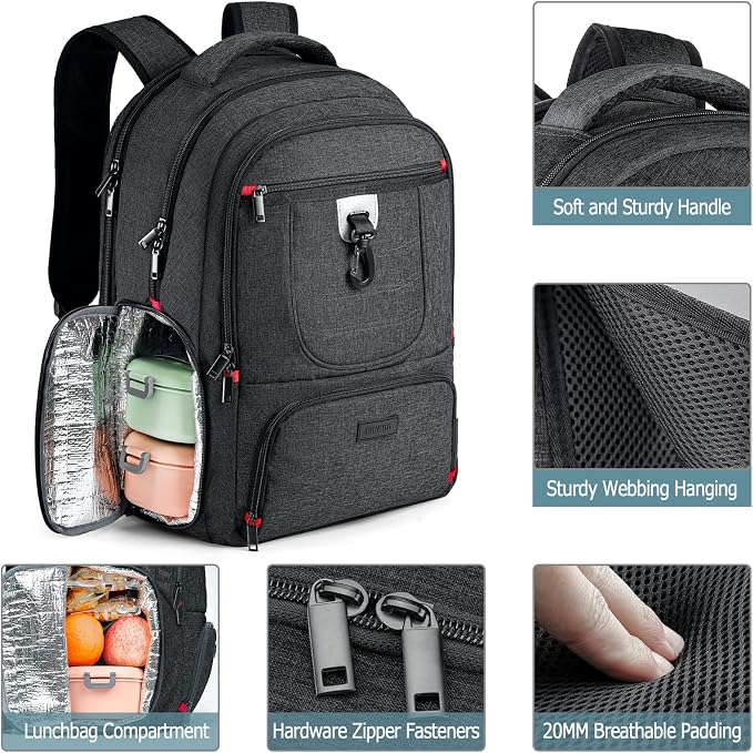 Lunch Backpack, Insulated Cooler Lunch Bag Backpack, Large Travel 17.3 Laptop Back Pack Sturdy Computer College School Bookbag for Women Men for Men Women Work Hiking Picnic