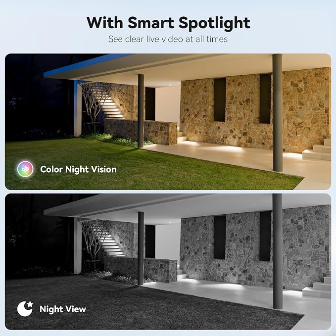 ELYSOO Solar Security Camera Wireless Outdoor, 2K Color Night Vision, 360°View Outdoor Camera Wireless, Instant Alerts, Remote, 2.4GHz Wi-Fi, 4pack