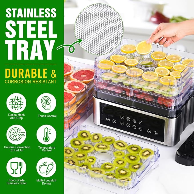 Food Dehydrator Machine, 8 Stainless Steel Trays Food Dehydrator with 48H Digital Adjustable Timer & Temperature Control, Dehydrators for Jerky, Fruit, Veggies, Meat, Herbs, Dog Treats