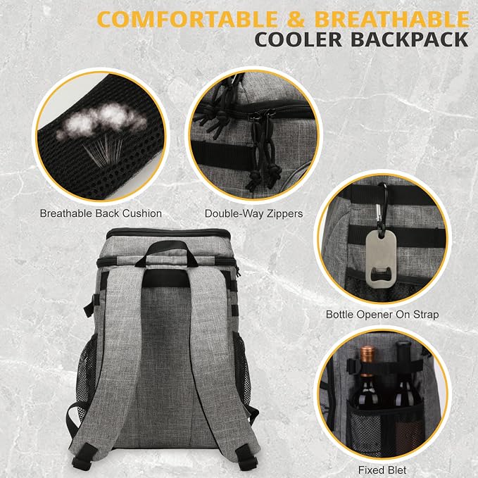 25L Backpack Cooler Keep All Drink Cold for Long Periods of Time Cooler Backpack Insulated Waterproof Portable High Durability Small Cooler Backpack with Compartment for Hiking Camping Beach