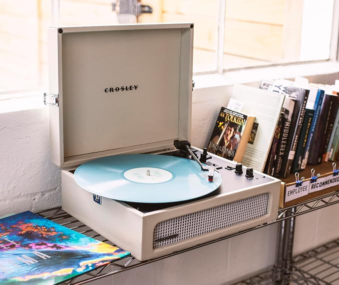 Crosley CR8017B-DU Voyager Vintage Portable Vinyl Record Player Turntable with Bluetooth in/Out and Built-in Speakers, Dune