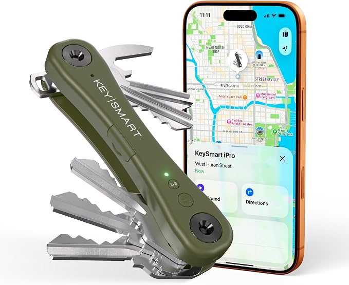 KeySmart iPro - Key Finder Locator with Sound, Keychain Key Holder, Apple Find My App Compatible, Key Organizer, Compact Clutter-Free Key Chain Tracker, Rechargeable Battery (Up to 14 Keys, Green)