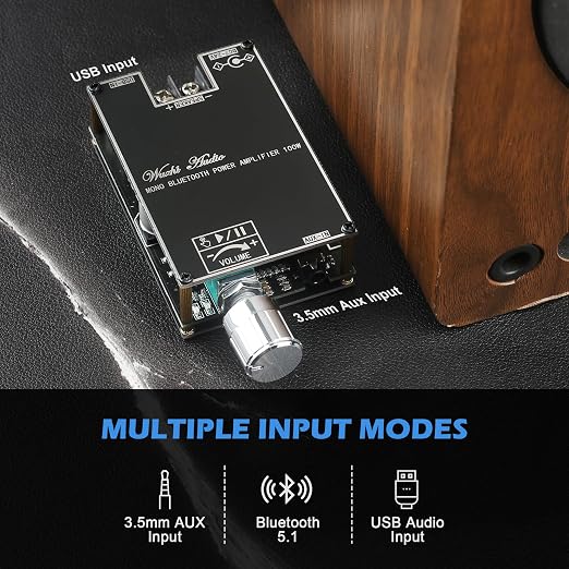 ZK-1001B Mono Bluetooth Amplifier Board with TPA316D2 Chip, Wide Voltage Input DC7-24V Peak Output Power 100W, with TWS Pairing Function