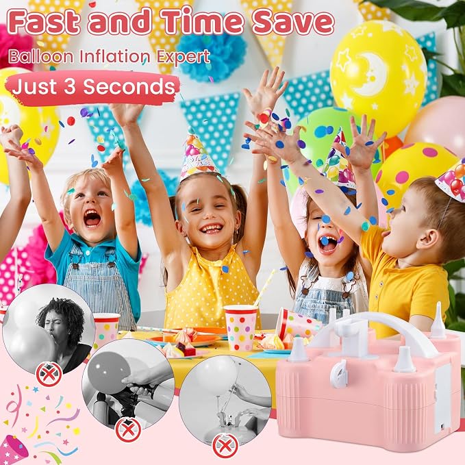4-in-1 Electric Balloon Pump for All Balloons,Portable Dual Nozzle 600W Air Pump for Balloons,High Power Balloon Blower for Latex Foil 260q Mylar Balloon,Inflation Pool Float and Sports Balls