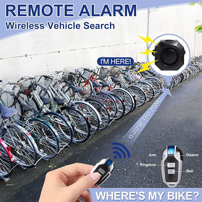 Bike Horn Electric Vehicle Wireless Vibration Alarm System with Motion Sensor Waterproof Rechargeable Antitheft Alarm for Ebikes Bike Scooter Car (SF32 Alarm one Pack)
