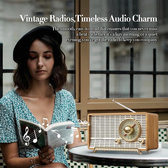 YOWGULF AM FM Radio Classic Retro Wood Table Radio Bluetooth Speakers Radios Plug-in Wall with Rotary Knob Great for Home, Office