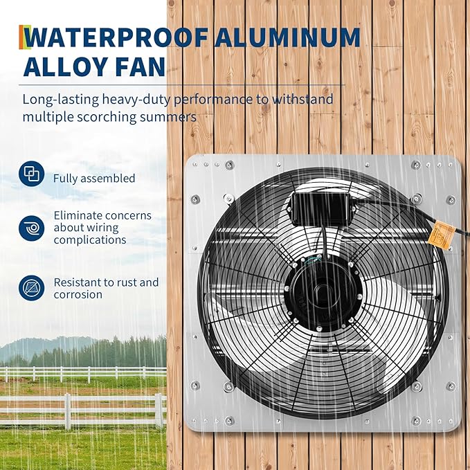 GarveeHome 14 Inch Automatic Shutter Exhaust Fan Wall Mount, 1500 CFM High Speed Attic Ventilation with Quiet 1500 RPM Motor for Attic, Garage, Greenhouse & Shed
