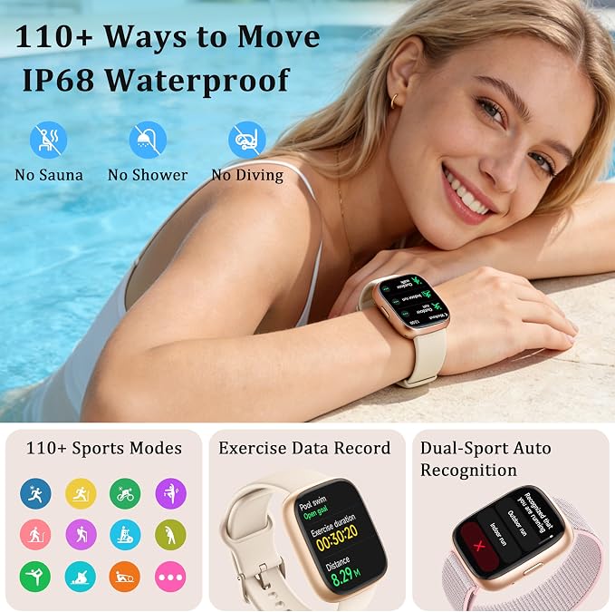 Smart Watch for Women Men, 2026 Upgrade Smartwatch [2 Bands, 44mm case], 1.83" Fitness Tracker Watch Alexa Built-in, Make/Answer Call, HR Sleep Stress Monitor, IP68 Waterproof Step Counter Watch