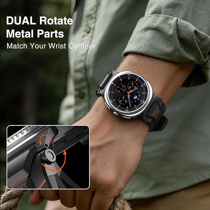 ULTIMAL Rugged TPU Sport Band ONLY for Samsung Galaxy Watch 8 Classic & Galaxy Watch 8 (40/44/46mm), Replacement Strap with Secure Connector, Waterproof Sweat-Resistant, Fit 6.2”-8.9”(Black+Black)