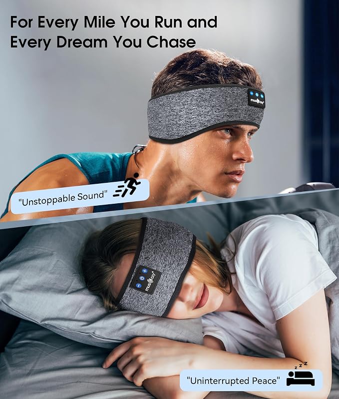MUSICOZY Sleep Headphones Bluetooth 5.4 Headband, Wireless Earphones Music Sleep Earbuds Sleeping Eye Mask with HD Stereo Speakers for Workout Running Travel Yoga, Ideal Gifts for Men Women
