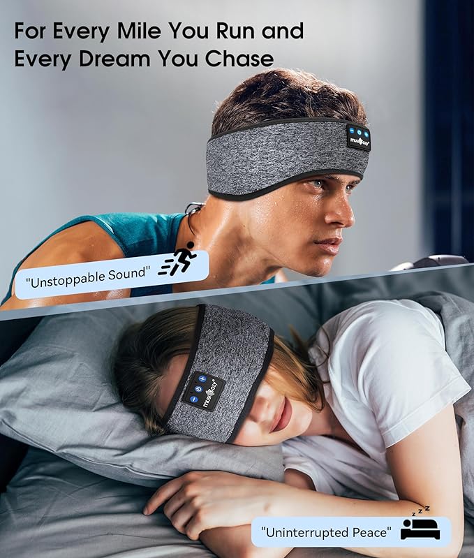 MUSICOZY Sleep Headphones Masks, Bluetooth Sleep Eye Mask for Sleeping for Side Sleepers, Sleeping Masks Headphones Wireless Music Mask Men Women with Speakers Cool Tech Gadgets Gifts, 2 Packs