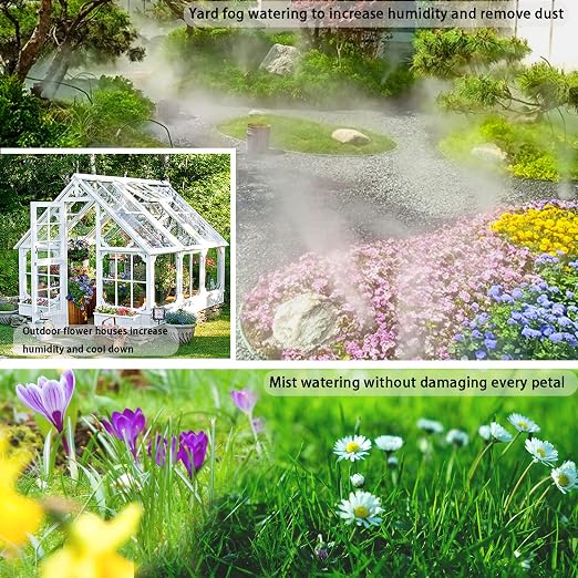 Drip Irrigation Kit Automatic Watering System with Water Timer 64FT 1/4 Tubing and 12 Rain Spray Watering Nozzles in 4 Directions for Potted Plants Yard Lawn Juvenile Plants Greenhouse Mist