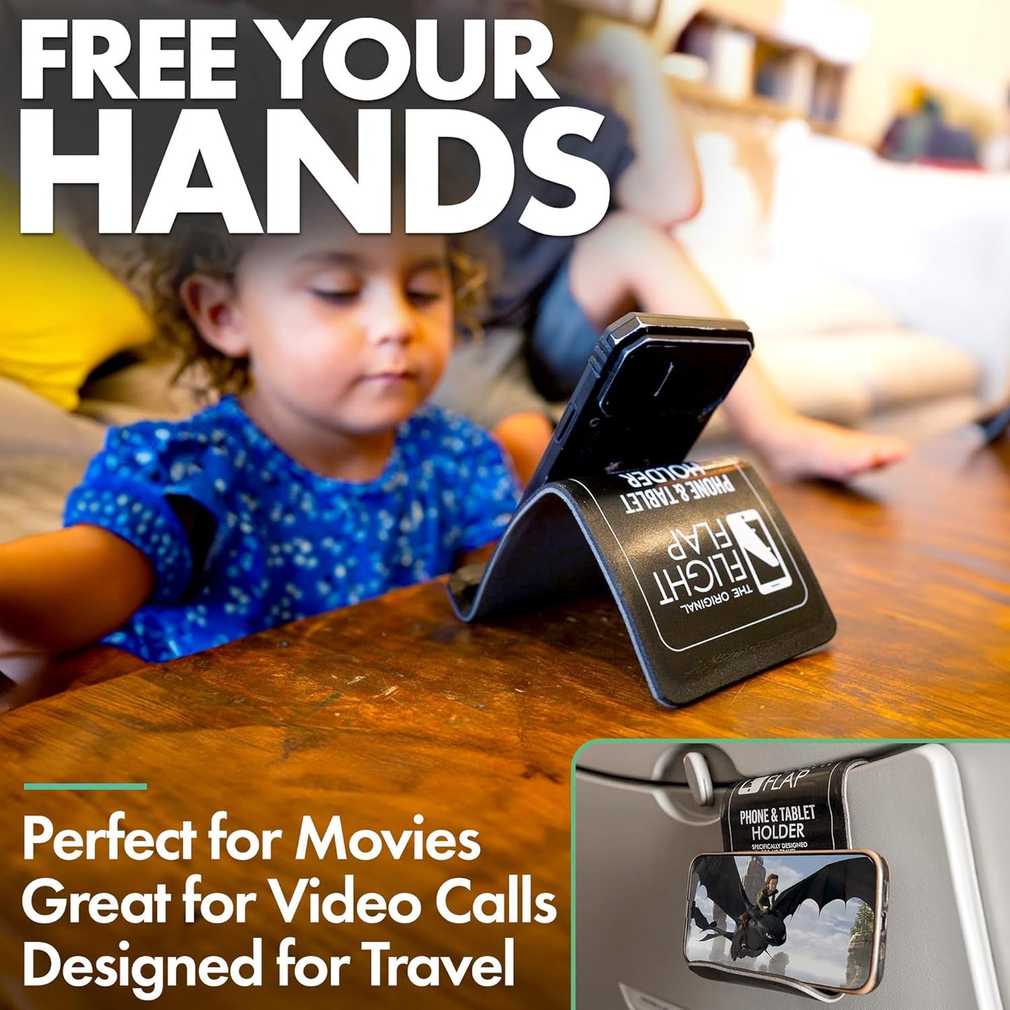 Airplane Phone Holder, Flexible Cell Phone Holder, Folding Cellphone Stand for Desk, Bed, Office, Treadmill - Airplane Accessories Long Flight Travel - Plane Essentials (Original Black)