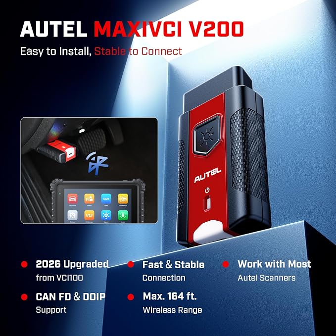 Autel MaxiVCI V200 VCI200 Wireless Dongle: 2026 VCI 200 OBD2 Connector 2.0 of VCI100 V100 Adapter Car Communication Interface for MaxiSys MS906 Pro MS906 Pro-TS S906 MAX KM100 BT608 BT609 ITS600 etc.