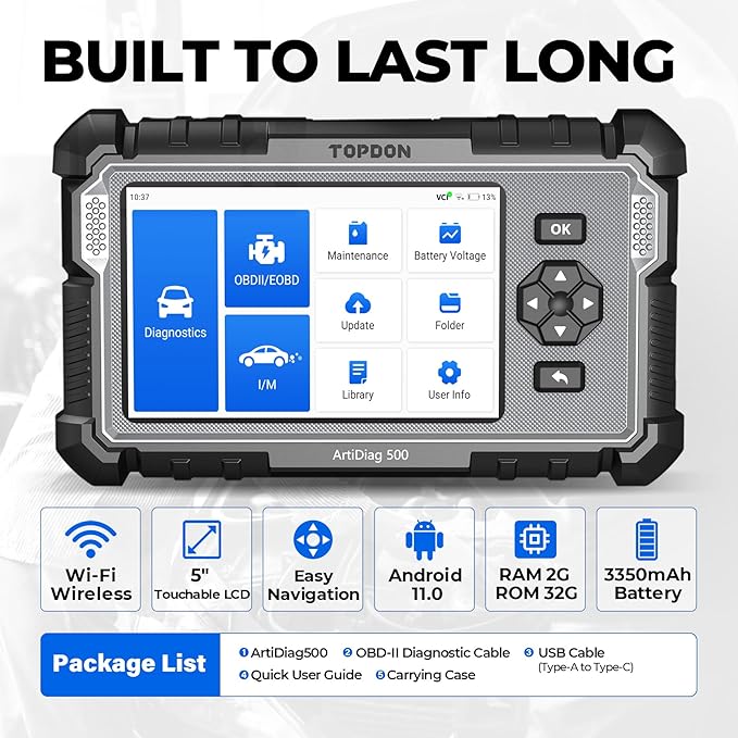 TOPDON AD500 OBD2 Scanner, Oil SAS Throttle TPMS BMS EPB Reset, Engine ABS SRS Transmission, Diagnostic Scan Tool, AutoVIN, Car Check Engine Code Reader with Battery Test, Lifetime Wi-Fi Free Update