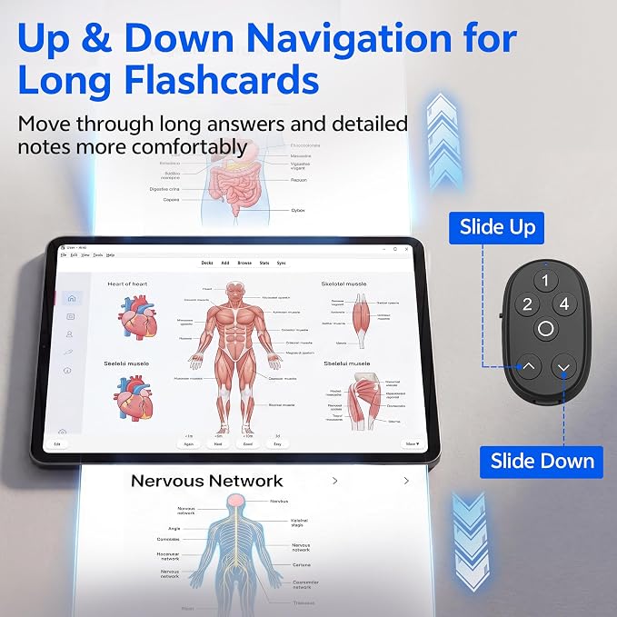 Anki Remote Clicker Ring, Zero-Setup Hands-Free Study Deck Controller with Up & Down Navigation Buttons, Rechargeable Wireless Flashcard Remote for iPhone, iPad, Mac, Android & Windows