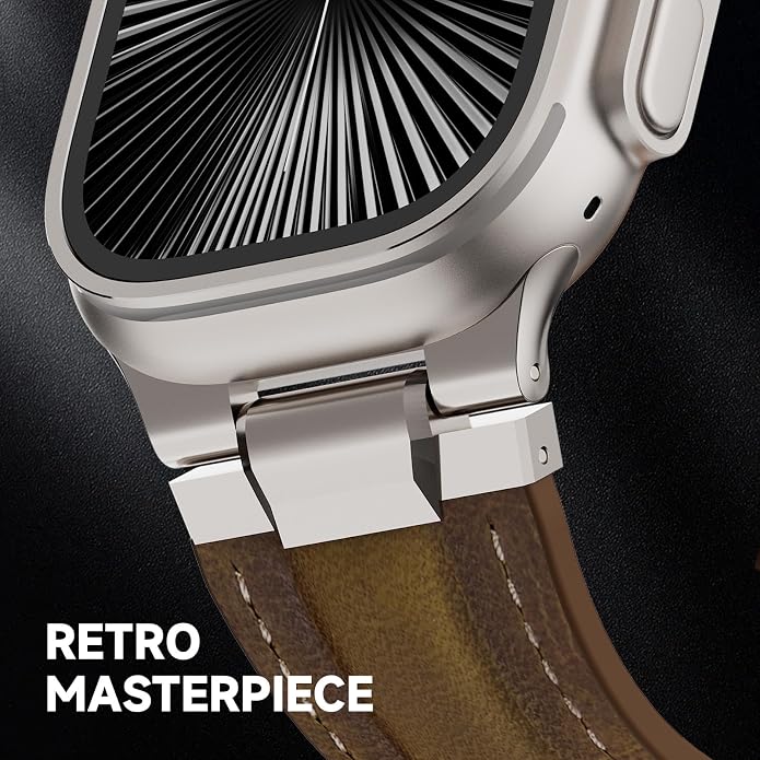 Vintage Genuine Leather Band for Apple Watch Ultra 49mm (2026 Upgrade), Rugged Replacement Strap Compatible with iWatch 46mm 45mm 44mm - for Men Women, Fit Ultra3/2/1, SE 3/2/1, Series11 10/9/8/7/6/5/4