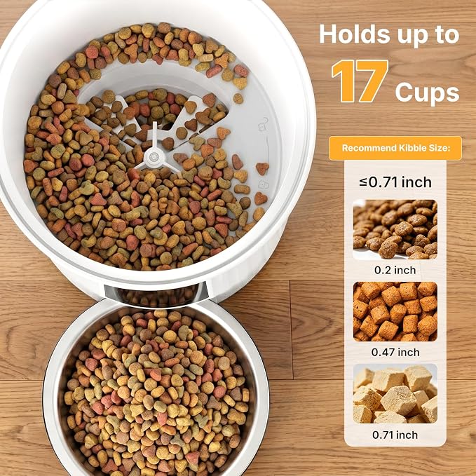 NEWBULIG 4L Automatic Cat Feeder with APP Control, 2.4G WiFi Timed Pet Feeders for Dry Food, 10 Meals/Day, 50 Portions/Meal, Dog Food Dispenser with 10s Voice Recorder, Dual Power Supply, White