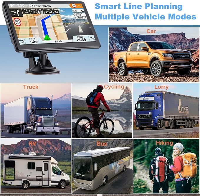 GPS Navigator for Car, 2026 Map 7 inch Touch Screen Car GPS 256-16GB,Voice Turn Direction Guidance, Support Speed and Red Light Warning, North America Lifetime map Free Update Truck(Black)