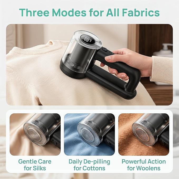 2-in-1 Fabric Shaver, 3-Speed Rechargeable Lint Shaver with Digital LED Display, Electric Sweater Shavers to Remove Pilling from Clothes, Furniture, Couch and Blanket, Type-C Fast Charging