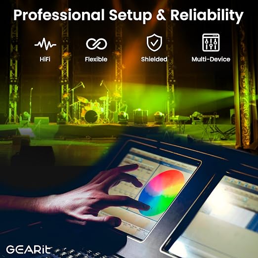 GEARit DMX Cable 25ft 3 Pin 2 Pack, DMX Cable 3 Pin, XLR Male to Female DMX Lighting Cable for DJ Lights, LED Moving Head Lights, Par Lights, Stage Lights, Lighting Controller