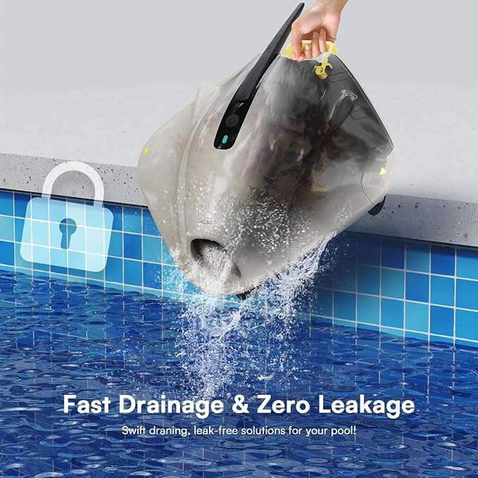 PoolMr Cordless Robotic Pool Cleaner - Above Ground Pool Vacuum Robot - 40W Strong Suction, Dual Cleaning System, Barrier Crossing, 120-Min Runtime Up to 1614 Sq for Above Ground Pools,White