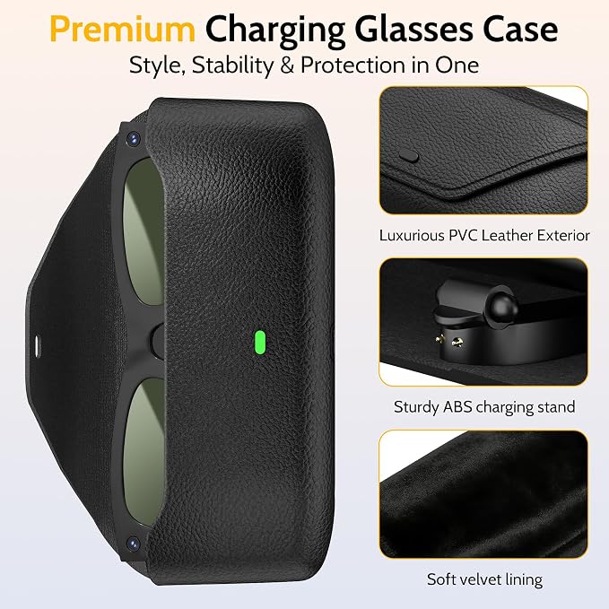 Magnetic Charging Glasses Case Compatible with Ray-Ban Meta Smart Glasses (Gen 1/2), 3000mAh Portable Power Bank Charger for RayBan Meta Wayfarer/Skyler/Headliner, Oakley HSTN, Blayzer/Scriber Optics