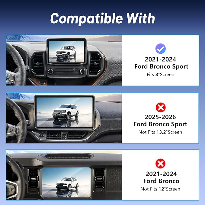 Car Phone Mount for Ford Bronco Sport (2021-2024, 8" Screen ONLY), MagSafe Car Mount, 15W Wireless Charger, iPhone Magnetic Mount for Samsung & Android, 360° & Hands Free, Car Interior Accessories