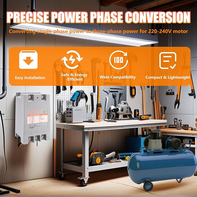 Single Phase to 3 Phase Converter，2HP 220V 3 Phase Converter，220V-240V Input/Output Digital Phase Shift for 2HP Motor