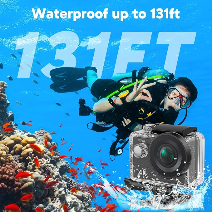 AKASO EK7000 4K30fps Action Camera with 256GB MicroSDXC U3 Memory Card Accessories Kit Bundle Ultra HD 131FT Waterproof Camera EIS WiFi Remote Control 4X Zoom Underwater Camera