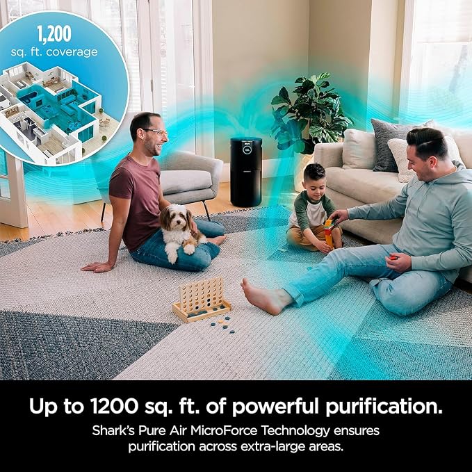 Shark Air Purifier MAX with NanoSeal HEPA, Clean Sense IQ, Odor Lock, Filters up to 1200 Sq. Ft. and 99.98% of Airborne Particles, 0.1–0.2 Microns, Grey, HP202 (Renewed)