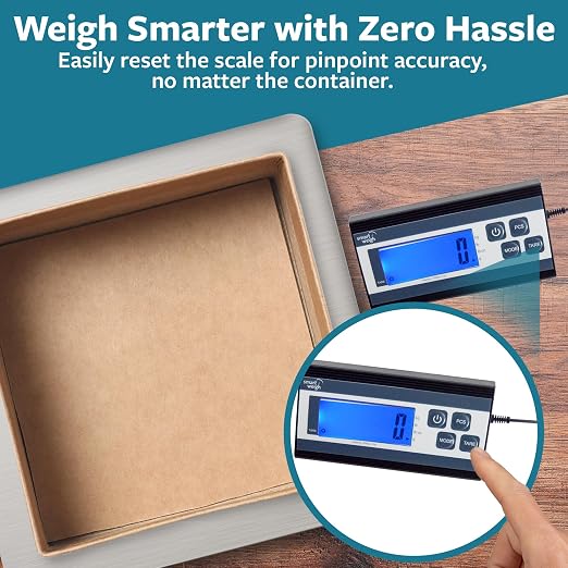 Smart Weigh Digital Postal Shipping Scale, 440 lb Capacity, 1 oz Readability, Hold & Tare Functions, Battery or USB-C Power, Corded Display, Stainless Steel Large Platform, Silver