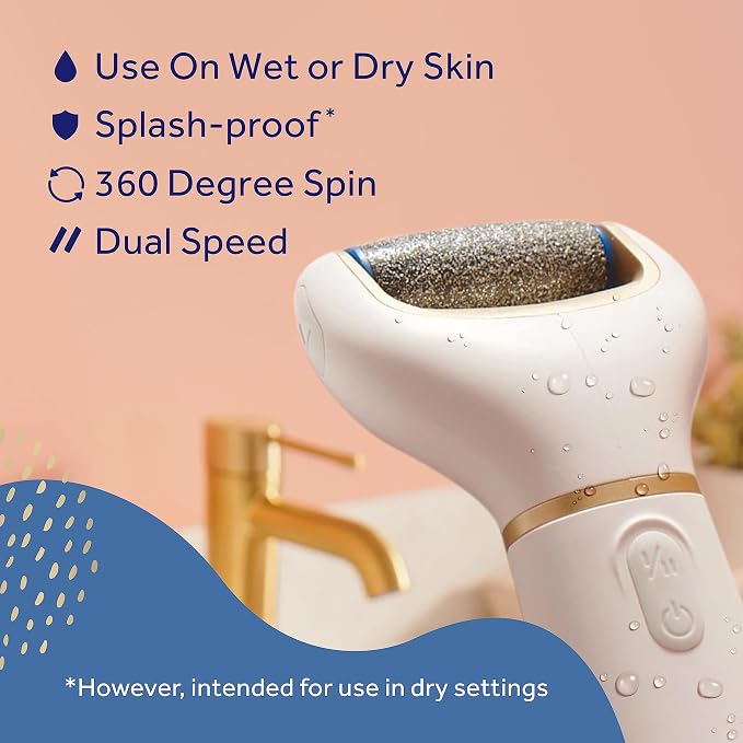 Amopé Pedi Perfect Electric Callus Remover Foot File w/ Diamond Crystals, Pedicure Tool for Feet, Removes Hard & Dead Skin, Feet Scrubber & Buffer, Splashproof, w/ Extra Coarse Roller Head, 1 Count