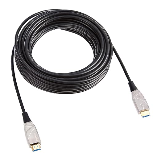 Amazon Basics High-Speed Fiber Optic HDMI Cable, Gold Plated Connector, 4K@60Hz, Slim and Flexible, Audio Return, Ethernet, 50 Ft, Black, 20-Pack
