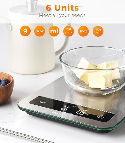 100% Waterproof Food Scale, IP67 Digital Kitchen Scale, Rechargeable (USB-C), 0.1oz/1g Precision, 22lb Capacity, Stainless Steel & Tempered Glass, for Cooking, Making Sourdough Bread, Black