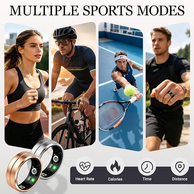 Smart Ring for Women Men, All-New Matte Scratch-Resistant Design, Health & Fitness Tracker for Sleep, Stress & Activity Monitoring, Long Battery Life, Waterproof, No App Fee, Silver 12