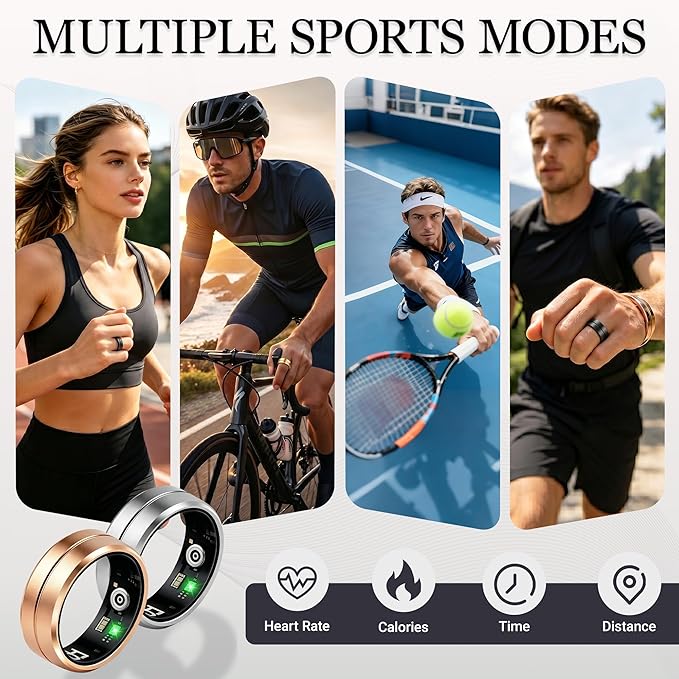 Smart Ring for Women Men, All-New Matte Scratch-Resistant Design, Health & Fitness Tracker for Sleep, Stress & Activity Monitoring, Long Battery Life, Waterproof, No App Fee, Rose Gold 7