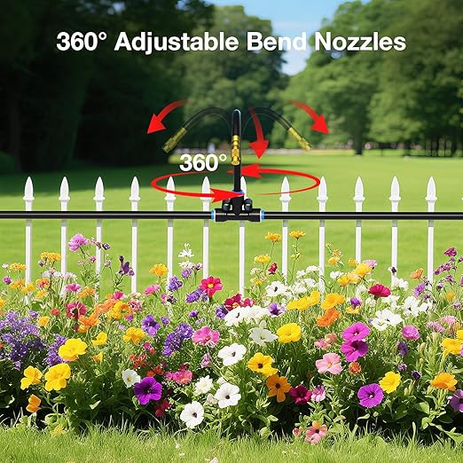 MIXC 200Ft 1/4" Drip Irrigation System,2026-Upgrade Garden Irrigation Kit with 32pcs Adjustable Copper Nozzles, Atomizing Watering System for Outdoor Plants,Raised Bed,Yard,Potted Plant,Lawn