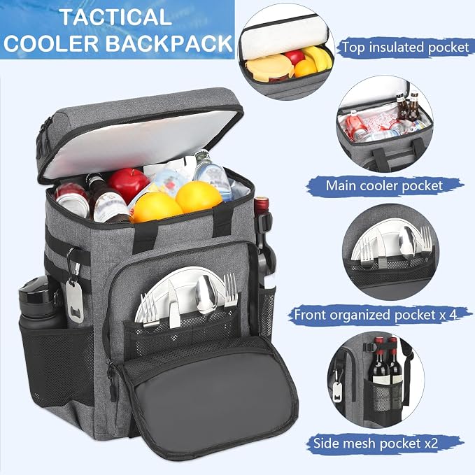 Tactical Cooler Backpack - 42 Cans Backpack Coolers Insulated Leak Proof for Men & Women, Soft Cooler Insulated Backpack for Lunch, Work, Camping, Hiking, Picnic, Beach & Travel
