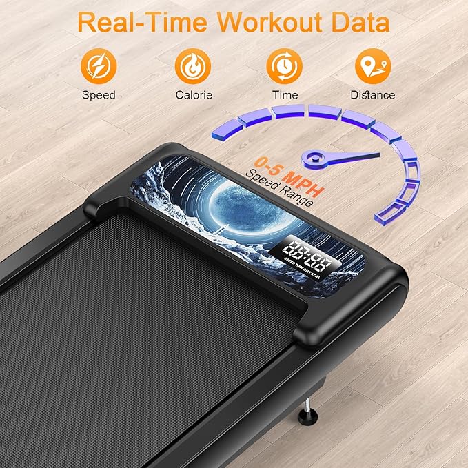 HOELLL Treadmills for Home Small with 0%-8% Incline and APP Sync, Compact Under Desk Walking Treadmill Pad with Handle Bar Removable, Remote Control and LED Display, 2.5HP