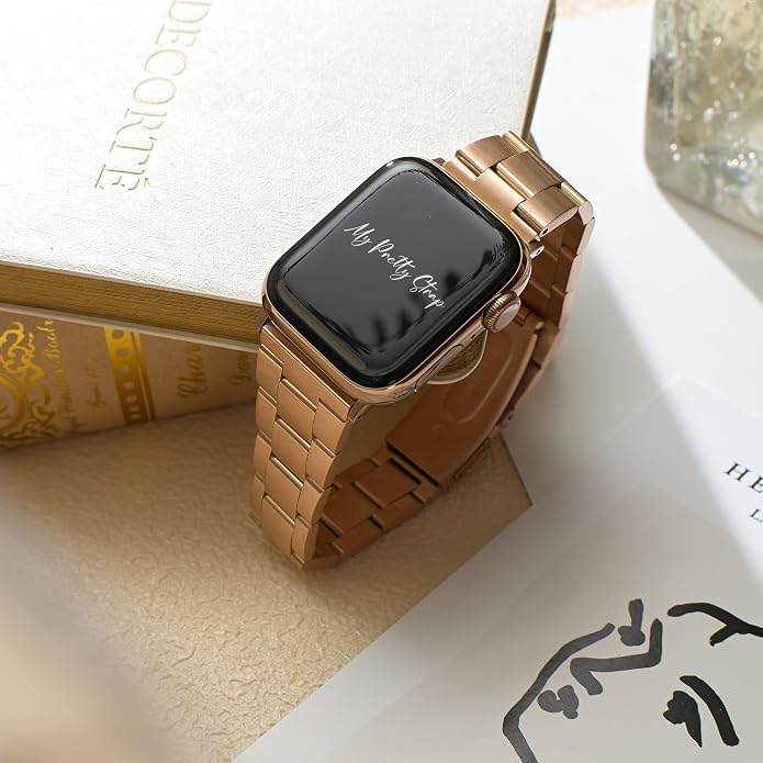 My Pretty Strap - Compatible Apple Watch Band Strap, Stainless Steel Fashion iWatch Replacement Strap- Easy Resizing, No Tool Needed, Fits Most Wrists- Compatible with Series 1-11, SE and Ultra
