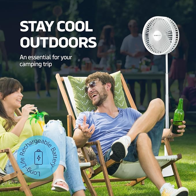 NEXAIR 8" Foldable Fan, Oscillating 4 Speed Portable Fan Adjustable Height 14”–40", Remote Controlled folding Fan with 10,000mAh Rechargeable Battery, Quiet Floor Fan For Bedroom, Great Fan For Travel