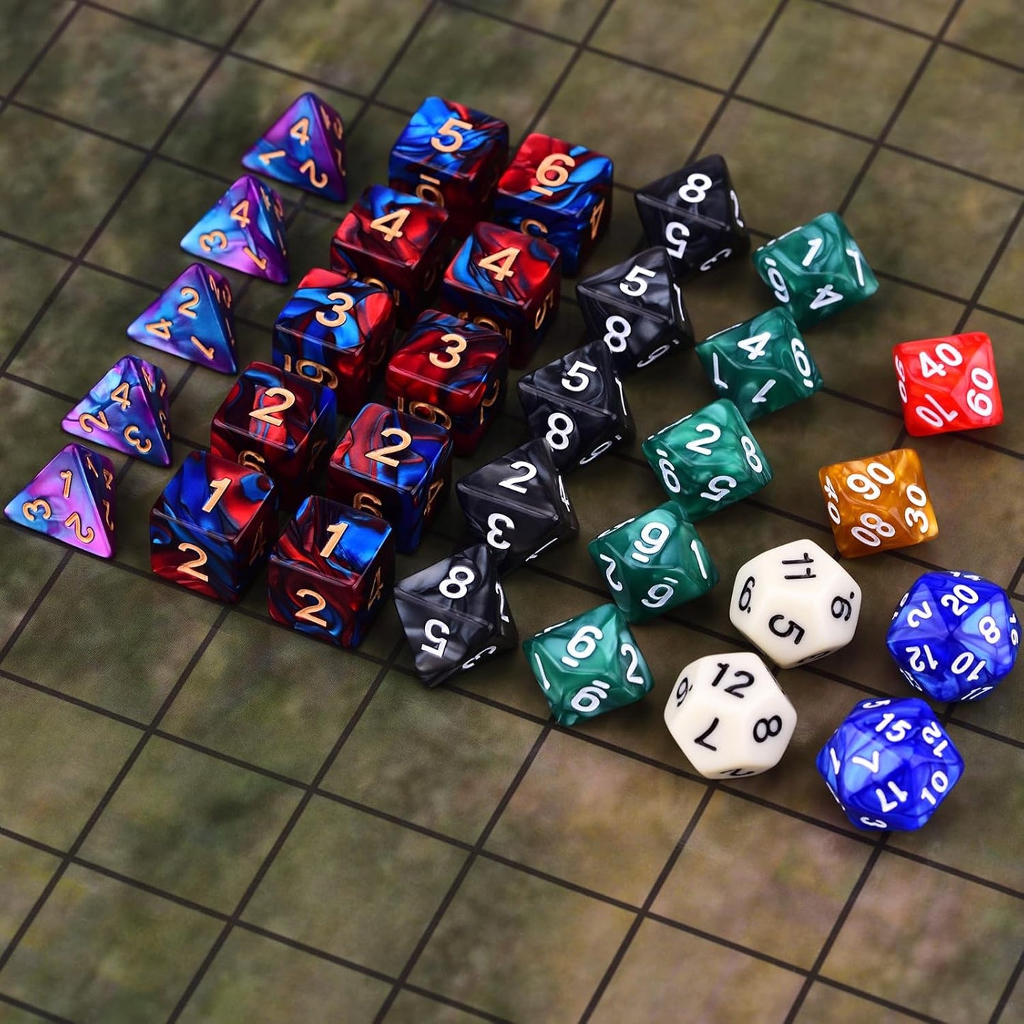 Extended RPG Dice Set 15 x 31 Polyhedral Dice (465pcs) for DND Tabletop Role-Playing Games (15 Colors - Classic)