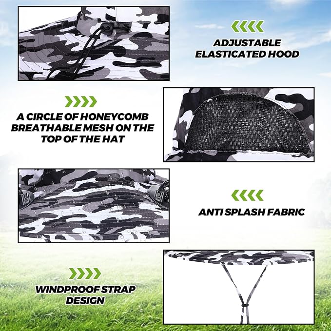 Shinymoon 2 Pcs Solar Fan Hat for Men Wide Brim Outdoor with 2 Solar Fan Summer Sun Protection Fishing Beach Bucket Hat USB Charging Breathable Waterproof for Camping Hiking Safari Gardening