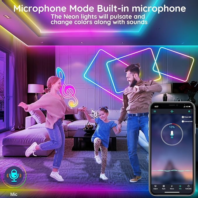 20Ft Led Rope Lights, Flexible Neon Lights Control with App/Remote, Multiple Modes, IP65 Outdoor RGB Waterproof, Music Sync Gaming Light Strip for Bedroom Decor