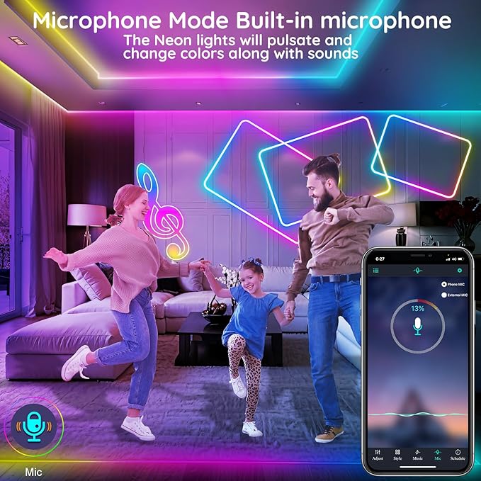 FBZ 120Ft Led Rope Lights, Flexible Neon Lights Control with App/Remote, Multiple Modes, IP65 Outdoor RGB Waterproof, Music Sync Gaming Light Strip for Bedroom Decor