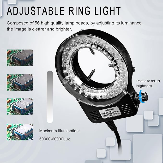 NICE-POWER Digital Microscope with Metal Base, 48MP 1080P HDMI/USB Industrial Magnifier, 150X Ultra-Precise Focusing Lens, LED Ring Light, Microscopes for Observation/Soldering/Electronic Repairs