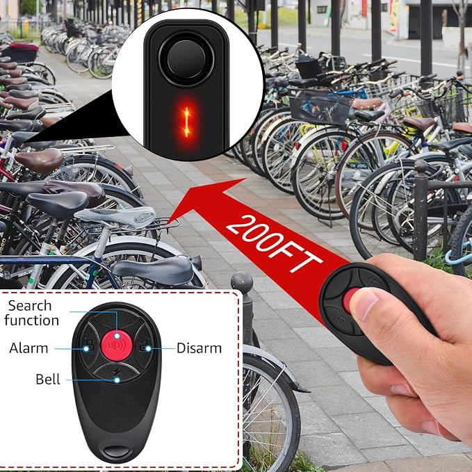 USUPERINK Bike Alarm System Anti Theft, 113dB Bike Alarm, Motion Alarms for E-Bike Motorcycle Scooter Bicycle Security Alert Vibration Warning Interior Safety Red LED Light IP66 Waterproof,4Pcs