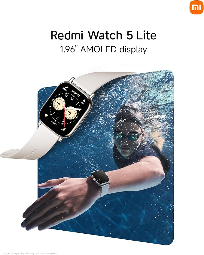 XIAOMI Redmi Watch 5 Lite Global 1.96" Amoled Up to 18 Days Battery GNSS Dual Mic 150+ Workout Modes 5ATM Water Resistance Heart Rate Sensor (Light Gold)