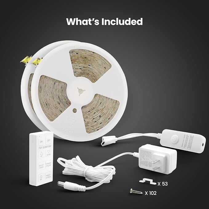 Feit Electric Smart LED Strip Light, 100 Ft, Color-Changing RGB + Tunable White, 2.4GHz Wi-Fi App & Remote Control, Alexa & Google Home Compatible, Flexible Light Strip, TAPE100/RGBW/AG